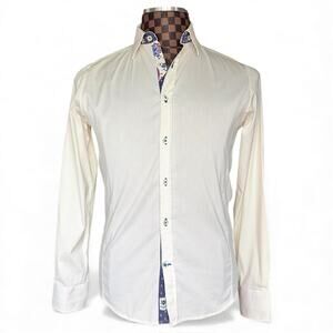 Aragaza Mens White Dress Shirt Sz Small Nautical Paisley Flip Cuff Long Sleeve